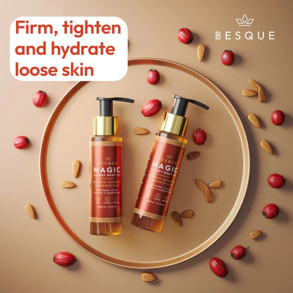 Besque Original Magic Body Oil - Hydrating Body Oils for Women - 3.4 FL OZ | Skin Care Body Oils for Women That Plump, Tighten & Firm Skin With Natural Ingredients, Made in UK